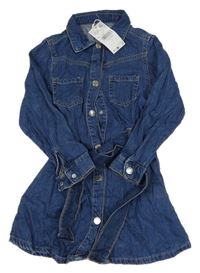 Nové - modré riflové propínací košilové šaty s páskem MANGO