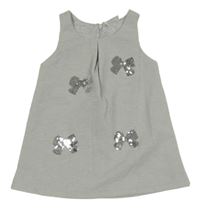 Svetlosivé melírované šaty s mašlemi z flitrů a trblietkami Prénatal