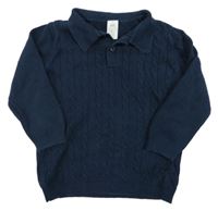 Tmavomodrý rebrovaný vzorovaný sveter s golierikom H&M