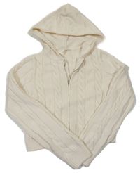 Smotanový rebrovaný vzorovaný prepínaci crop sveter s kapucňou H&M