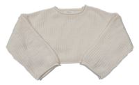 Smotanový rebrovaný pletený oversize crop sveter ZARA