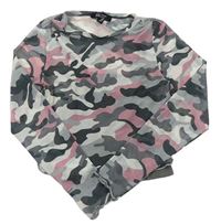 Bielo-sivo-ružové šifónové army tričko s všitým crop topem New Look