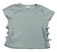 Svetlomodré rebrované crop tričko s prestrihmi Zara