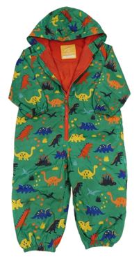Zelená šusťáková podzimní kombinéza s dinosaury a kapucí George