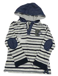 Svetlošedá -tmavomodré pruhované tričko s číslom a kapucňou George