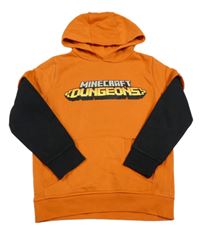 Oranžovo-čierna mikina s nápisom a kapucí - Minecraft