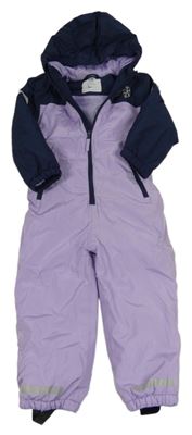 Lila-tmavomodrá šušťáková zimná kombinéza s nápisom a kapucňou Kiki&Koko