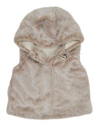 Starorůžovo-biela kožušinová zateplená vesta s kapucňou Nutmeg