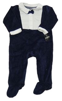 Nové - Tmavomodro-bílý sametový overal s límečkem a motýlkem Dunnes