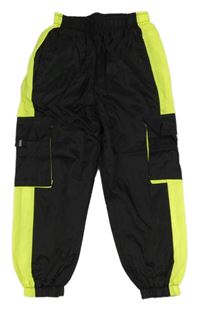 Čierno-neónově žlté šušťákové podšité cargo nohavice