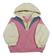 Béžovo-růžovo-modrošedá mikina s kapucí Next