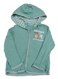 Zelená ľahká prepínaci mikina s Bugs Bunnym s Tazem a kapucňou