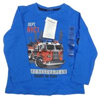 Nové - Modré triko s hasičským autem Kiki&Koko