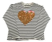 Smetanovo-černé pruhované mikinotriko se srdcem z překlápěcích flitrů George