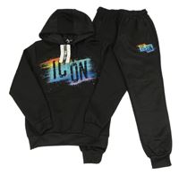 Nové - 2set - Černá mikina s nápisem se skvrnami a kapucí + tepláky