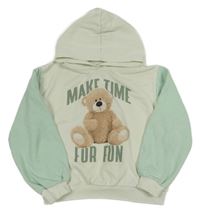 Mátovo-zelenkavá mikina s medvěďom a kapucňou H&M