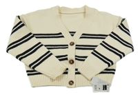 Nové - Krémovo-černý propínací crop svetr s pruhy Dunnes