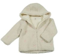 Béžová huňatá podšitá propínací mikina s výšivkami a kapucí F&F