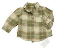 Nové - Béžovo-kaki-hnedá kockovaná košeľová bunda George
