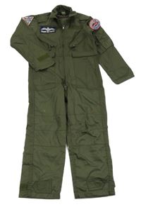 Kostým - Khaki kalhotový overal s nášivkami - pilot