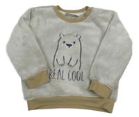 Bielo-hnedá chlpatá mikina s medvěďom Ergee