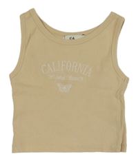 Béžový rebrovaný crop top s nápisom C&A