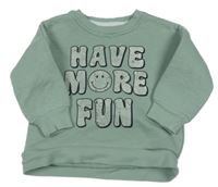 Zelenošedá mikina s nápisem se smajlíkem