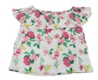 Biele kvetované tričko s volánem