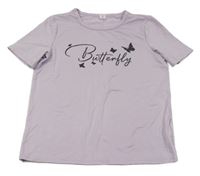 Lila tričko s nápisom a motýly Shein