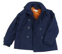 Tmavomodrý vlněný zateplený kabát H&M