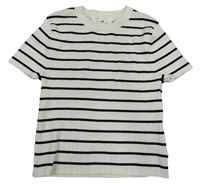 Bielo-čierne pruhované rebrované pletené crop tričko H&M