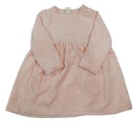 Svetloružové zamatové šaty s vreckami so srdiečkami H&M
