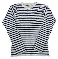 Bielo-tmavomodrý pruhovaný rebrovaný ľahký sveter Primark