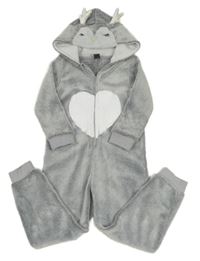 Šedo-bílá plyšová kombinéza s kapucí - sob Pep&Co