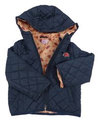 Tmavomodrá šusťáková prošívaná zateplená bunda s beruškou a kapucí F&F