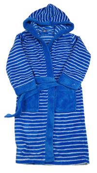 Modro-bílý pruhovaný chlupatý župan s kapucí Lupilu