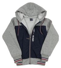 Šedo-tmavomodrá propínací bundomikina s logom a kapucí - Tommy Hilfiger