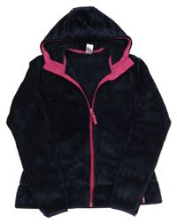 Tmavomodrá plyšová propínací mikina s kapucí Decathlon