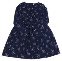 Tmavomodré kvetované šifónové šaty Yigga