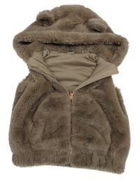 Hnedá kožušinová podšitá vesta s kapucňou Nutmeg