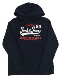 Tmavomodrá mikina s logem a kapucí Jack & Jones