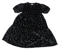 Čierne zamatové šaty s výšivkami hvězd F&F