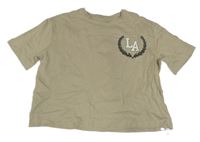 Béžové crop tričko s písmenky PRIMARK