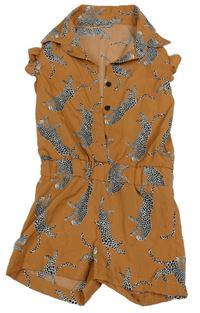 Hnedý ľahký kraťasový overal s leopardmi