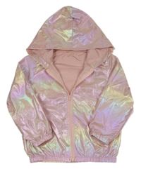 Růžová lesklá šusťáková lehká bunda s kapucí 