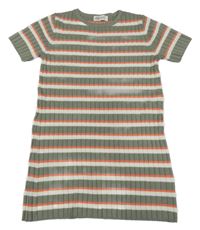 Kaki-bielo-oranžové pruhované pletené šaty H&M
