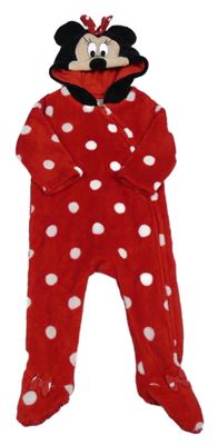 Červená bodkovaná á plyšová kombinéza s kapucí - Minnie Disney