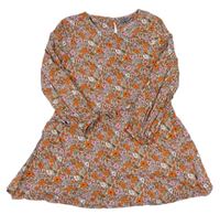 Pudrovo-farebné kvetované ľahké šaty s volánikmi Next
