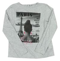 Svetlosivé melírované tričko s Eiffelovkou a dívkou Page