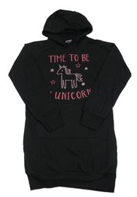 Černé teplákové šaty s jednorožcem a kapucí Y.F.K.